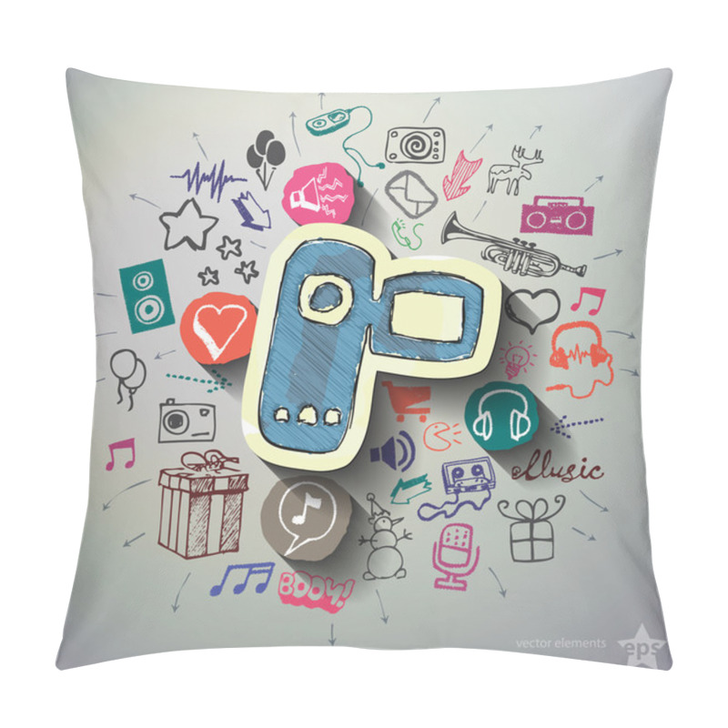 Personality  Entertainment And Music Collage With Icons Background Pillow Covers