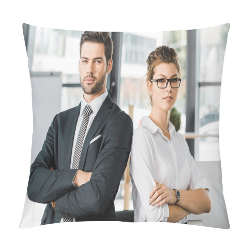 Personality  Portrait Of Confident Business People In Formal Wear With Arms Crossed In Office Pillow Covers