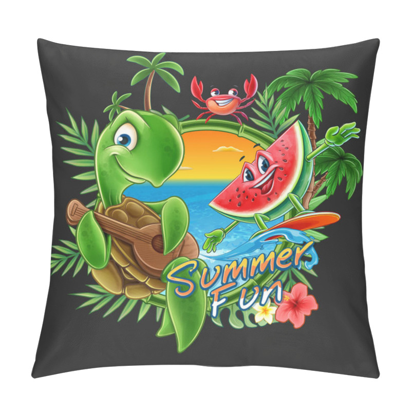 Personality  Tropical Summer Theme With Watermelon, Palms, Turtle And Crab Pillow Covers