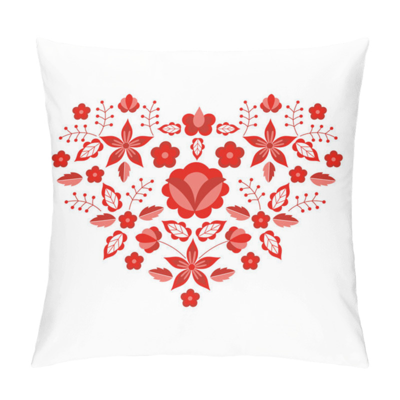 Personality  Polish Folk Pattern Vector. Floral Ethnic Ornament. Slavic Eastern European Print. Red Heart Flower Design For Boho Valentines Cards, Neckline Embroidery, Gypsy Pillow Case, Bohemian Interior Textile. Pillow Covers