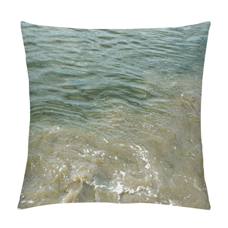 Personality  Dirty Orange Water From Sewage Pipeline Mixes With River Water. Clear Border Between Two Different Water Streams. Environmental Pollution Theme. Pillow Covers