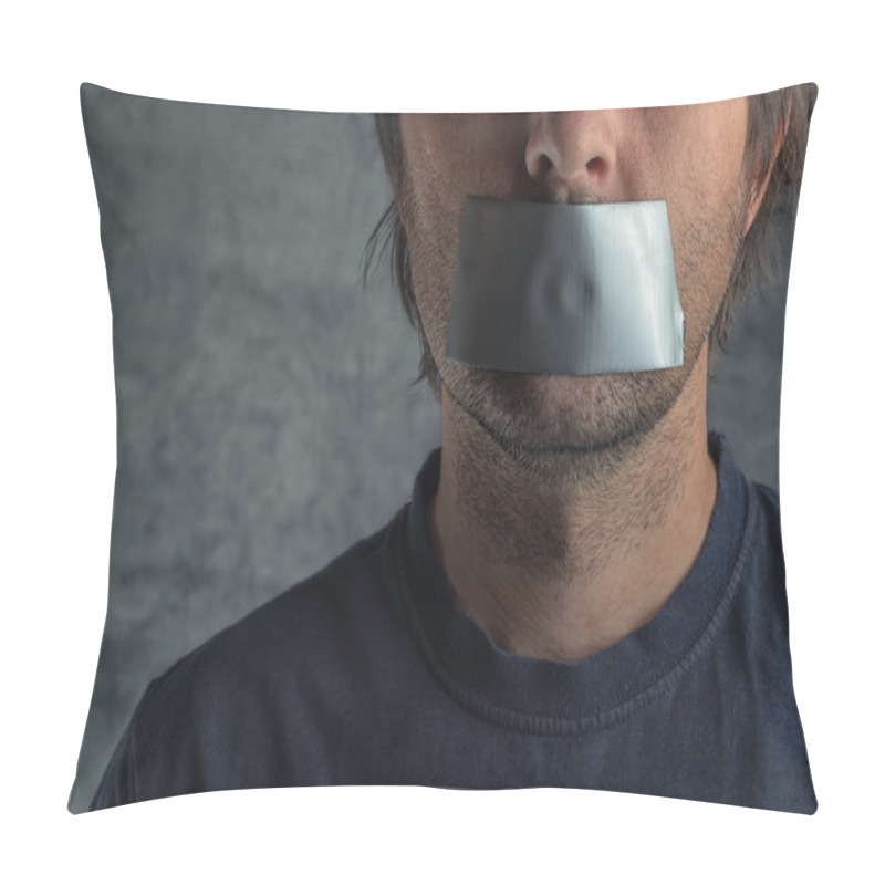 Personality  Censorship Concept, Man With Duct Tape On Mouth Pillow Covers