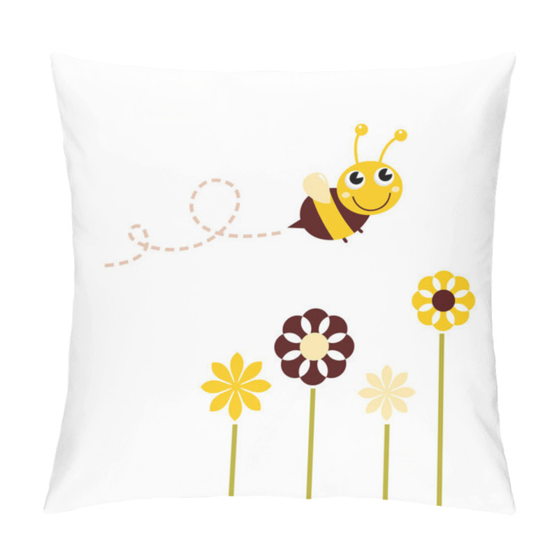 Personality  Cute Flying Bee With Flowers Isolated On White Pillow Covers