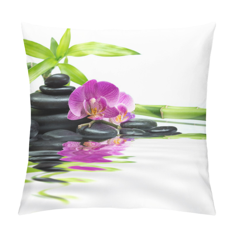 Personality  Purple Orchids With Bamboo Tower Black Stones On Water Pillow Covers