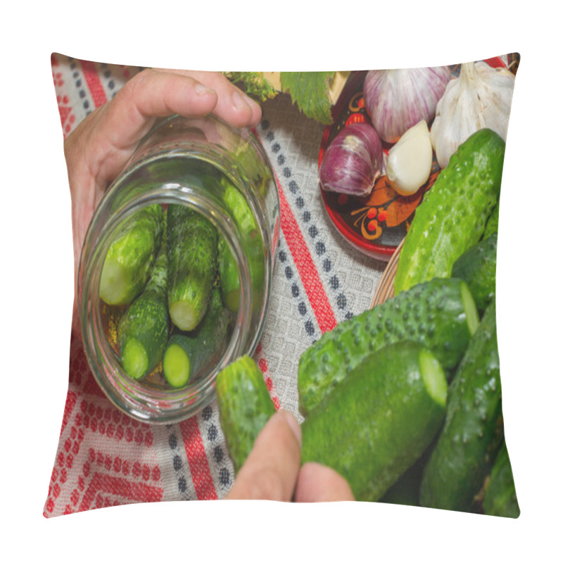 Personality  Pickling Cucumbers, Pickling - Hands Close-up, Cucumber, Herbs,  Pillow Covers