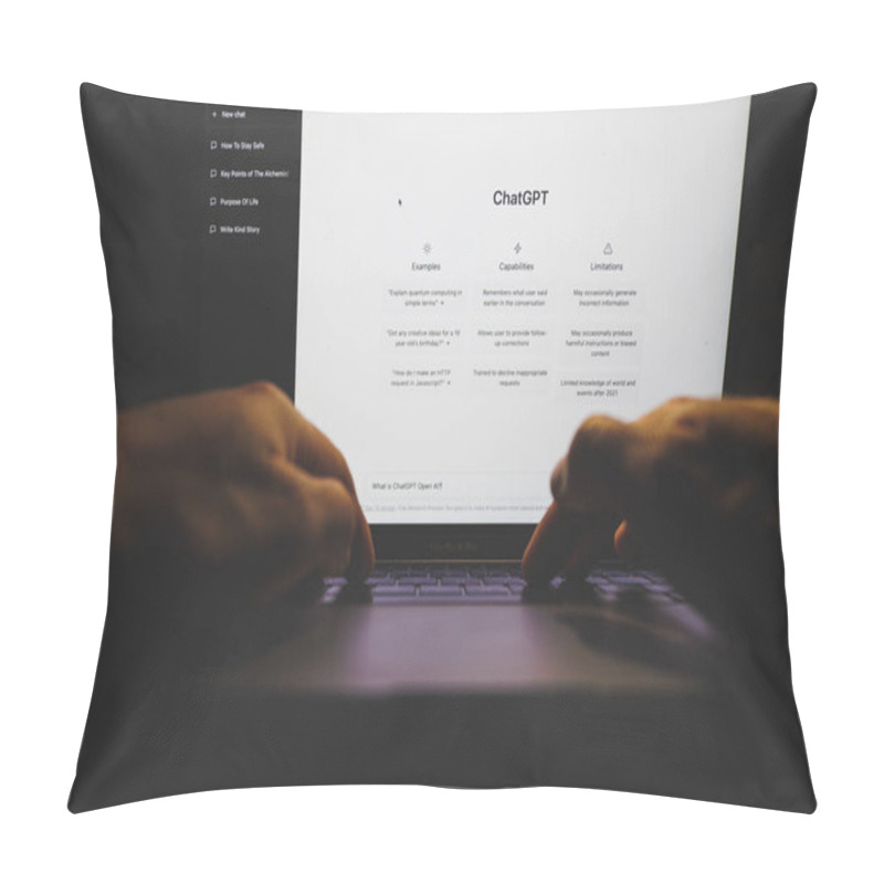 Personality  ChatGPT AI Computer Program On PC Screen. ChatGPT Is A Artificial Intelligence Chatbot  Pillow Covers