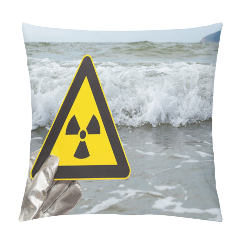 Personality  Nuclear Radiation Warning Sign In Front Of An Ocean Horizontal Composition Pillow Covers