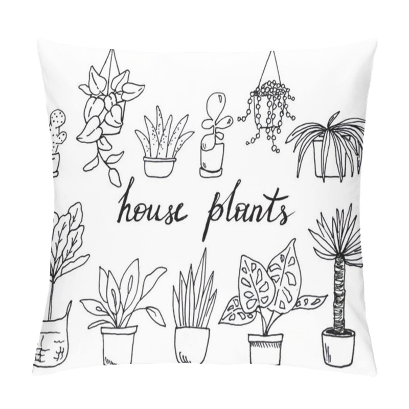 Personality  Hand Drawn Illustration With Black And White House Plants Pillow Covers