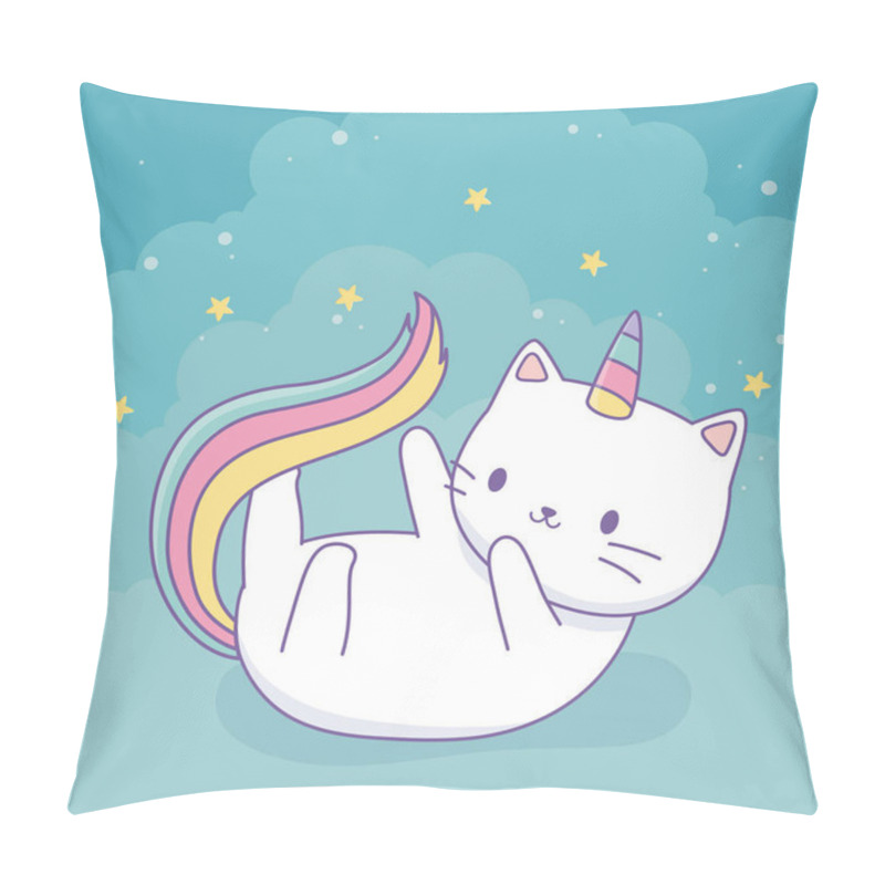 Personality  Cute Cat With Rainbow Tail Kawaii Character Pillow Covers