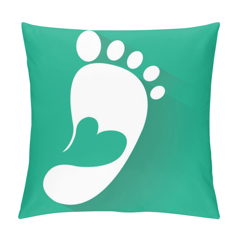 Personality  Cute Heart In Footprint Icon. Kids Shoes Store Icon. Family Sign. Parent And Child Symbol. Adoption Emblem. Charity Campaign. Vector Illustration Pillow Covers