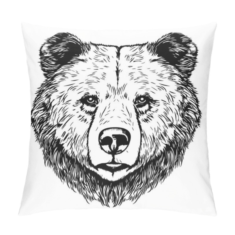 Personality  Cute Animal Bear Face Hand Drawn Sketch In Doodle Style Illustration Pillow Covers