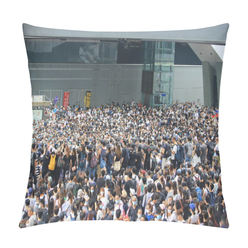 Personality  Hong Kong -12 June 2019: The Crowd Protest Keep Say No To Extradition Law And Occupy The Road. People Oppose A Controversial Extradition Bill Which May Include China,  Pillow Covers