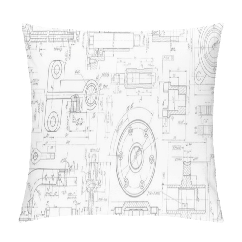 Personality  Technical Drawing Background .Mechanical Engineering Drawing Pillow Covers