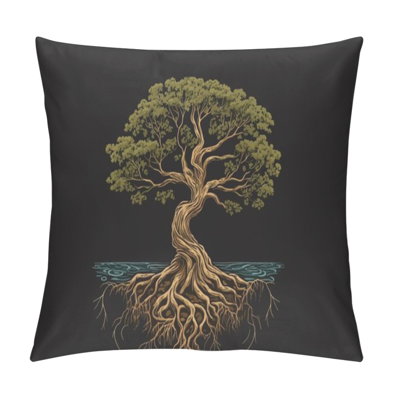 Personality  The Tree Of Life. Minimalism, Beautiful, Root, Poster, Foliage, Religion, Abstraction, Wisdom, Nature, Minimalism, Fantasy, Mythology, Oak, Nature. Creativity Concept. Vector Illustration Pillow Covers