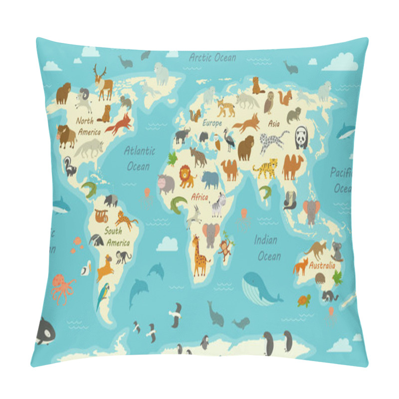 Personality  Vector World Map With Animals Pillow Covers