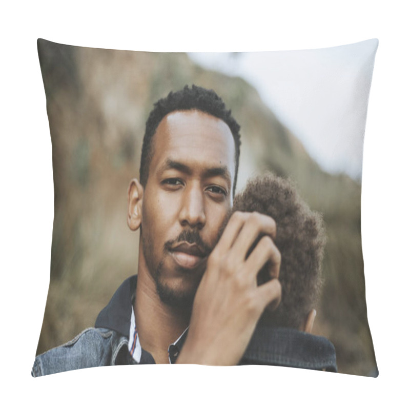 Personality  Serious Dad With His Son Outdoors  Pillow Covers