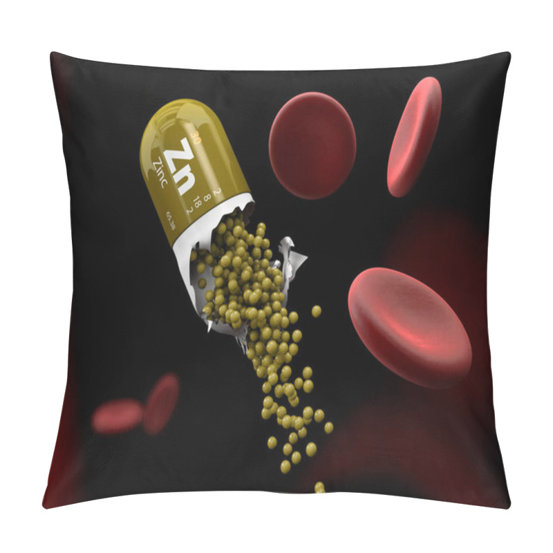 Personality  3d Illustration Of Zinc Mineral Capsule Dissolves In The Stomach Pillow Covers