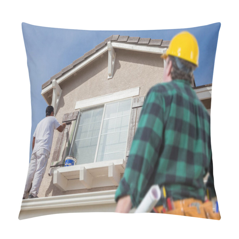 Personality  Contractor Overlooking Painter Paitning House. Pillow Covers