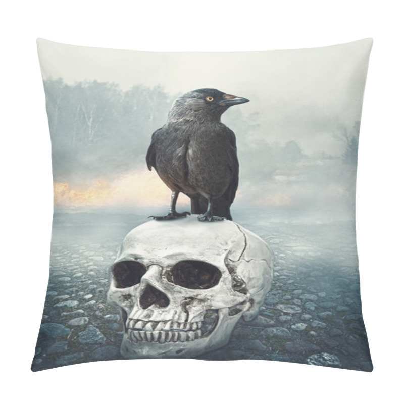 Personality  Black Raven On The Skull. Halloween Scene Pillow Covers