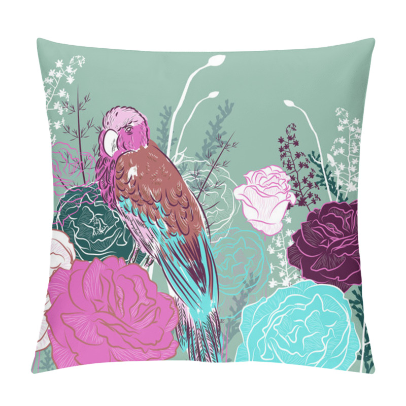 Personality  Parrot And Flowers Pillow Covers