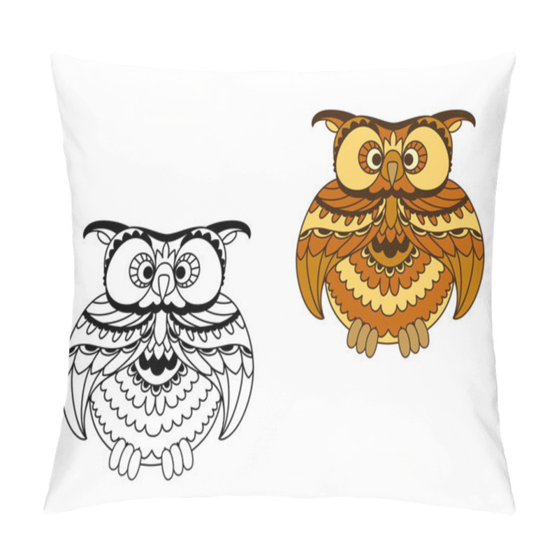 Personality  Cartoon Outline And Brown Owl Bird Pillow Covers