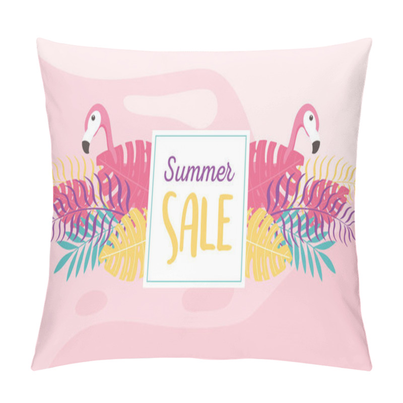 Personality  Flamingos Bird Exotic Tropical Foliage Banner, Hello Summer Sale Pillow Covers