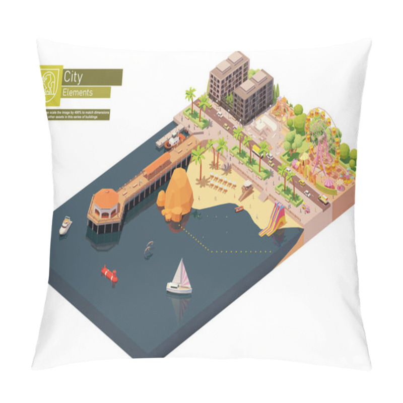 Personality  Vector Isometric Beach Pier And Amusement Park Pillow Covers