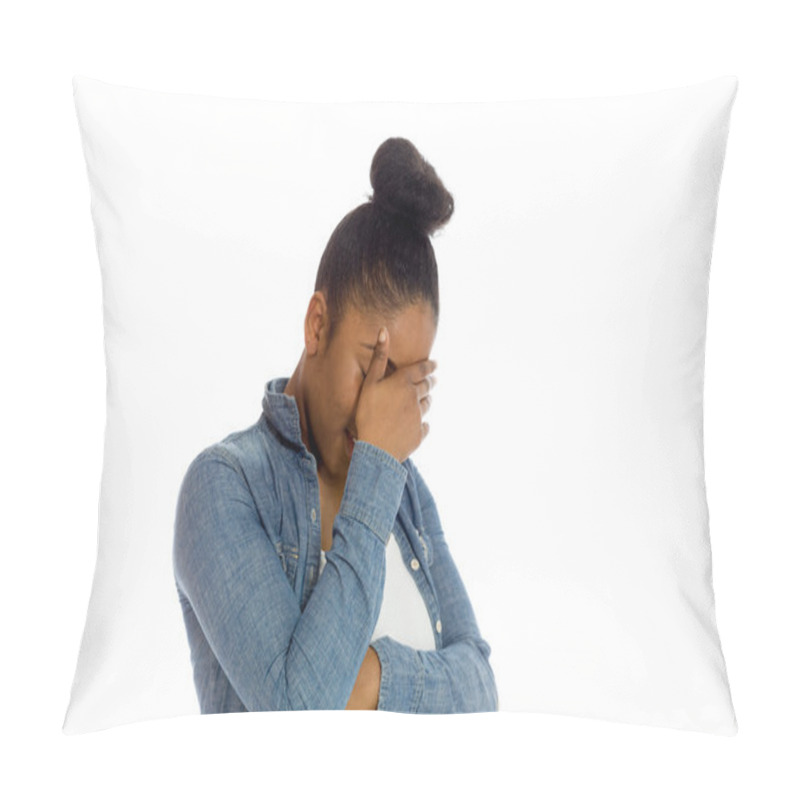 Personality  Model Hiding Face Because Of Shame Pillow Covers