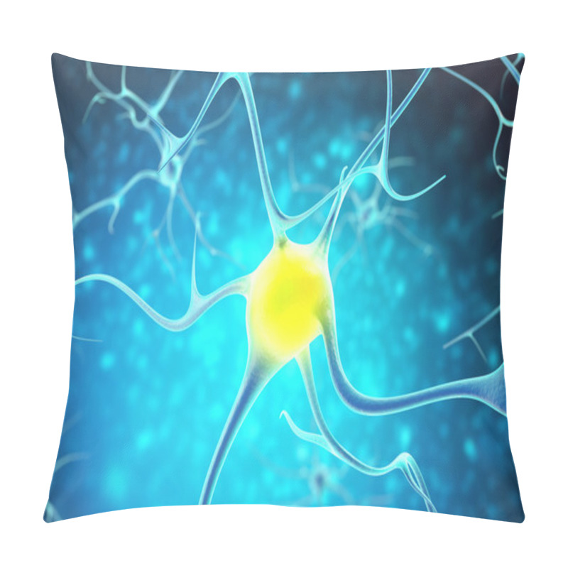 Personality  Neurons In The Human Nervous System With The Effect Of Depth Field. 3d Rendering Pillow Covers