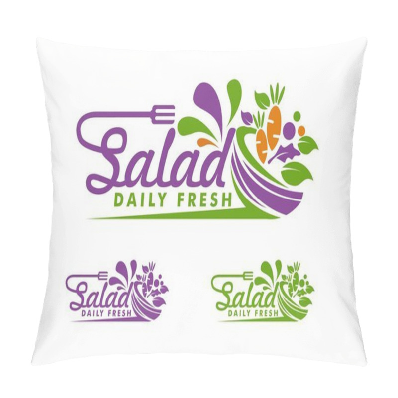 Personality  Salad Bar Logo Illustration With Bowl Fork Icon Salad Bar Or Vegan Pillow Covers