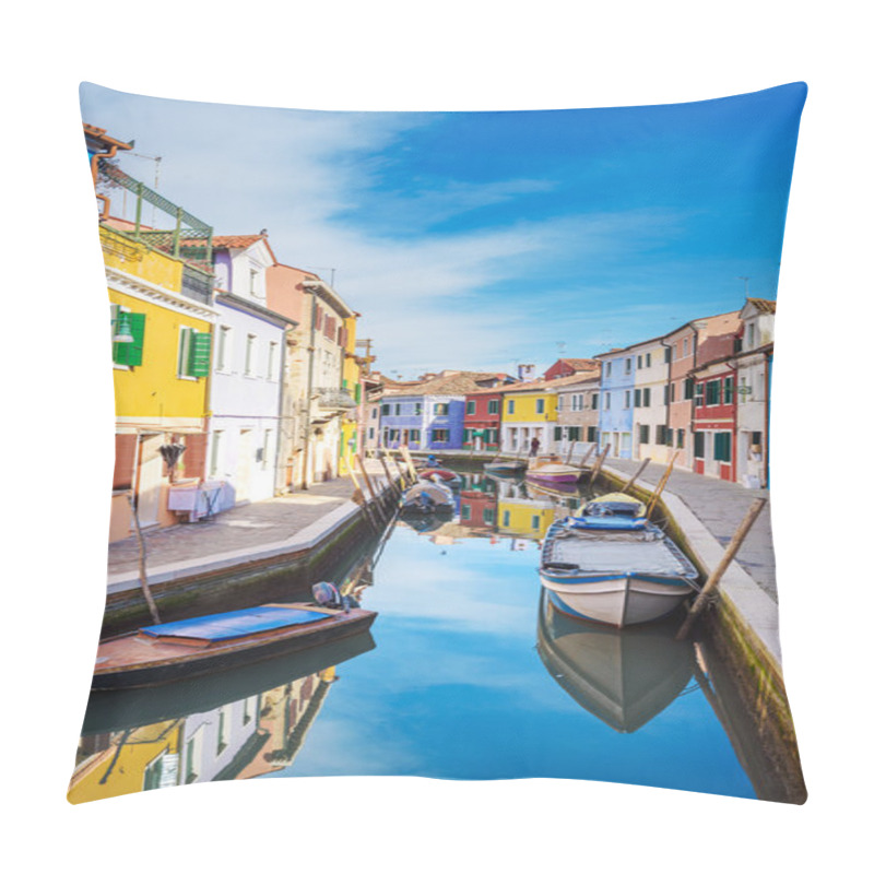 Personality  Unusually Painted Buildings, Boats Parked In The Canals, Burano Pillow Covers