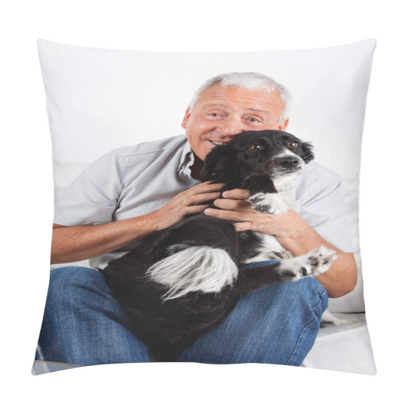 Personality  Happy Senior Man With His Dog Pillow Covers