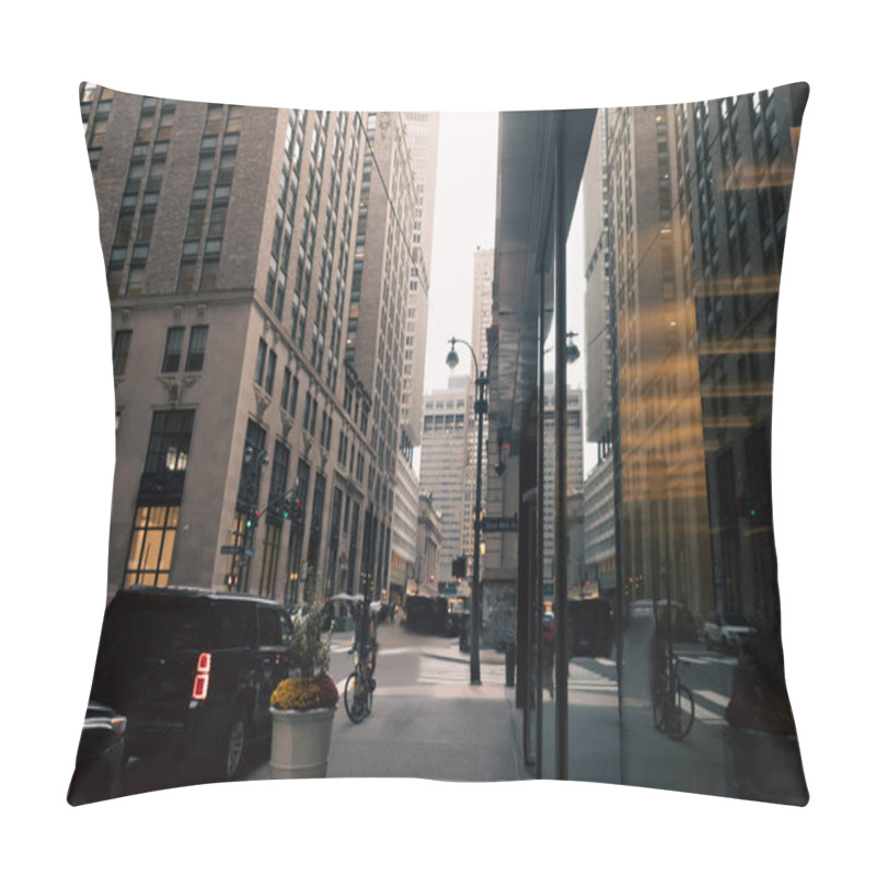 Personality  Car Road And Sidewalk Between Modern Buildings Of Urban Street In New York City Pillow Covers