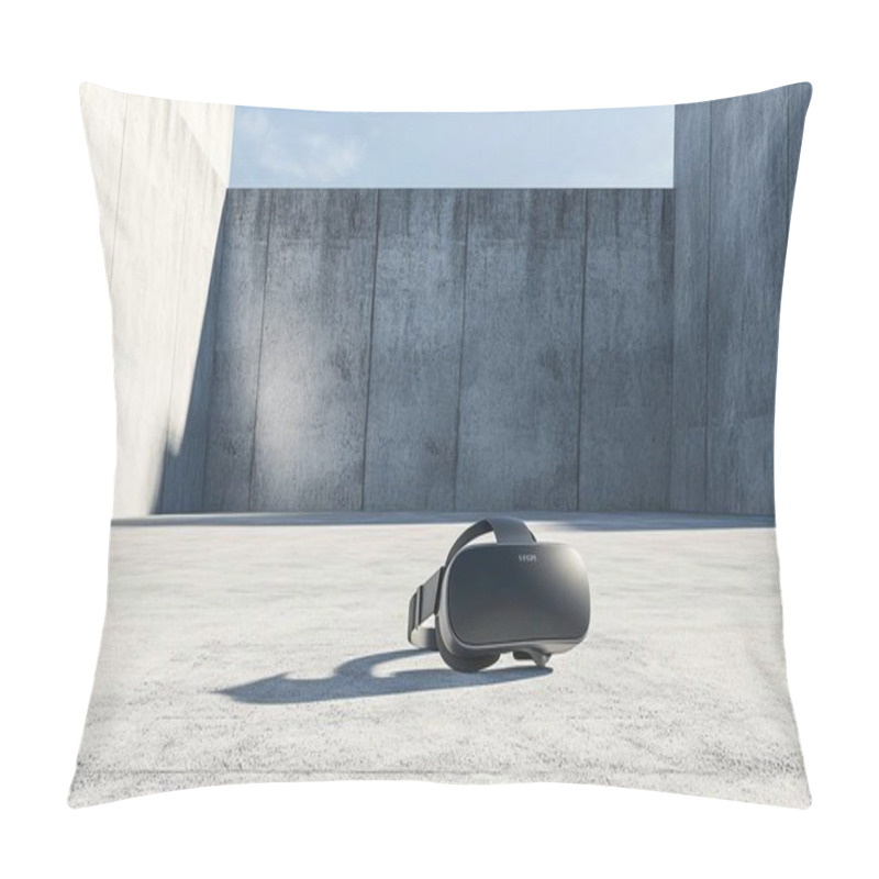 Personality  Modern VR Headset On Concrete Surface - Minimalistic Product Display Pillow Covers