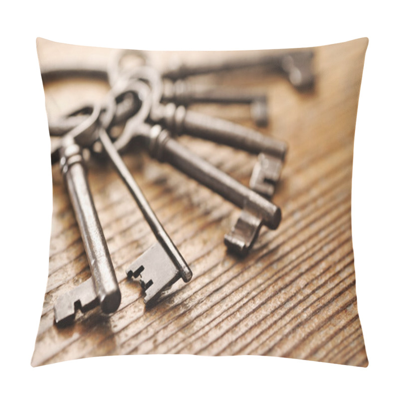 Personality  Old Keys On A Wooden Table, Close-up Pillow Covers