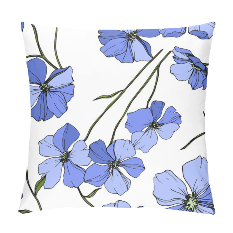 Personality  Vector Blue Flax Floral Botanical Flower. Wild Spring Leaf Wildflower Isolated. Engraved Ink Art. Seamless Background Pattern. Fabric Wallpaper Print Texture. Pillow Covers