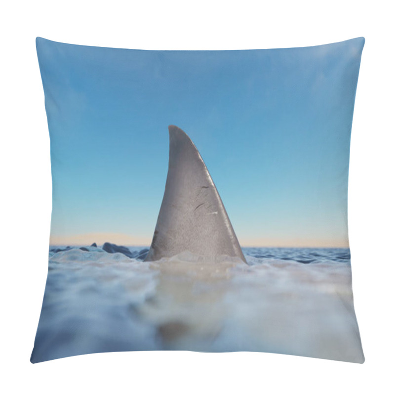 Personality  Close-up Shot Captures The Awe-inspiring Sight Of A Majestic Shark Fin Rising Out Of The Ocean Waters. The Sun's Rays Reflect Off The Fin, Creating An Ethereal And Mesmerizing Glow. Pillow Covers