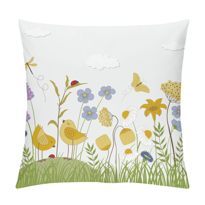 Personality  Floral Background With Birds, Butterflies And Flowers Pillow Covers