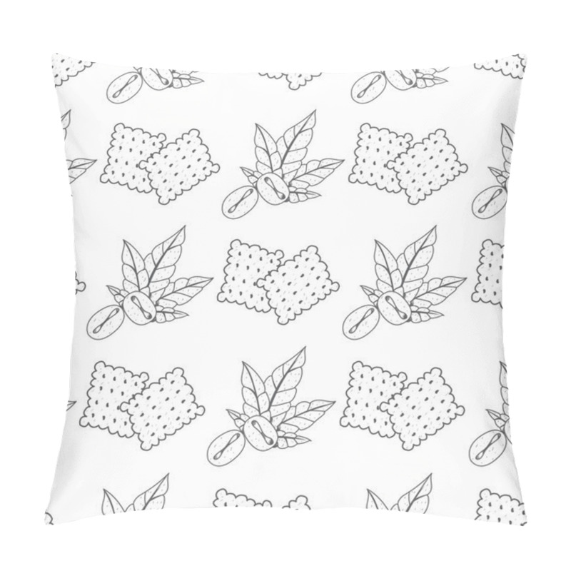 Personality  Seamless Pattern With Outline Drawings On The Theme Of Coffee. Coffee Beans And Crackers. Pillow Covers