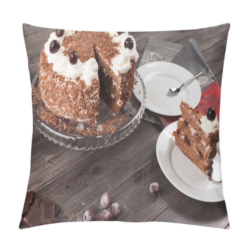 Personality  Black Forest Cake Decorated With Whipped Cream And Cherries. Pillow Covers