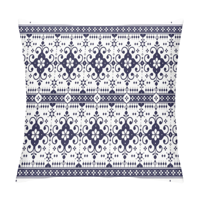 Personality  Dark Blue Geometric Ethnic Fabric Seamless Pattern On White Background, Design For Cloth, Carpet, Batik, Wallpaper, Wrapping Etc Pillow Covers