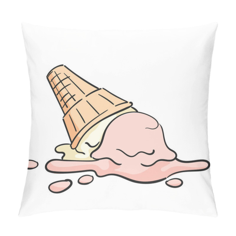 Personality  Dropped Ice Cream Doodle Two Scoops In Waffle Cone Isolated Clipart On White Background, Delicious Sweet Dairy Dessert Vector Illustration Pillow Covers