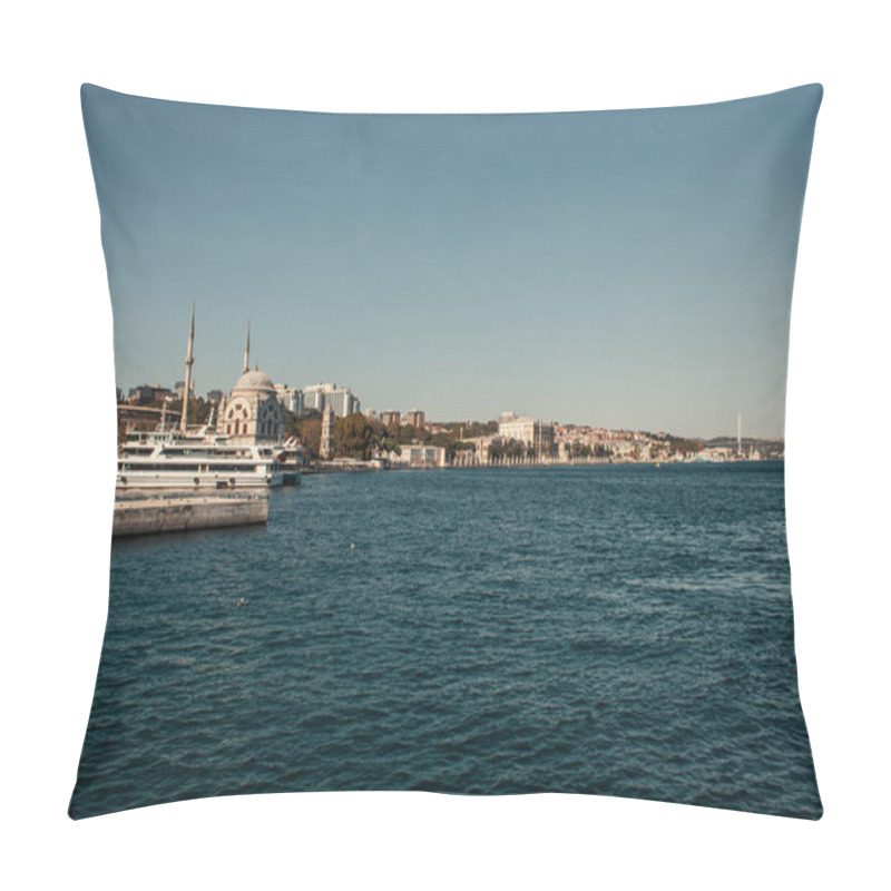 Personality  View Of Seafront With Moored Ships In Istanbul, Turkey Pillow Covers