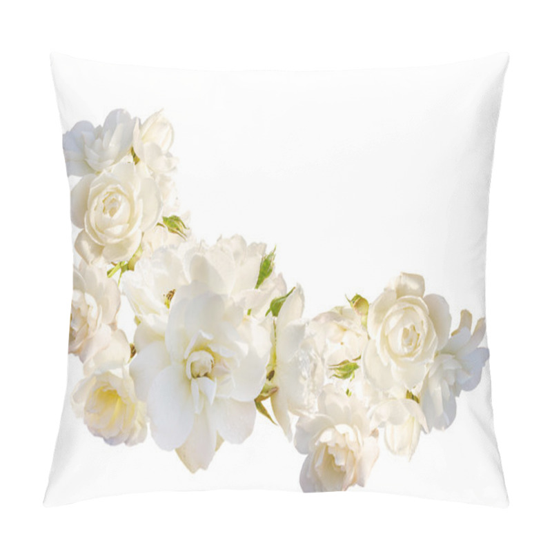 Personality  Beautiful  Horizontal Frame With Bouquet Of White Roses With Rain Drops Isolated On White Background Pillow Covers