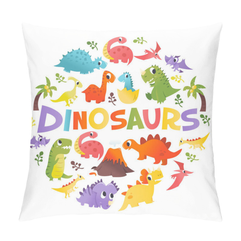 Personality  A Cartoon Vector Illustration Of Super Cute Dinosaurs And Prehistoric Nature Round Decorations. Pillow Covers