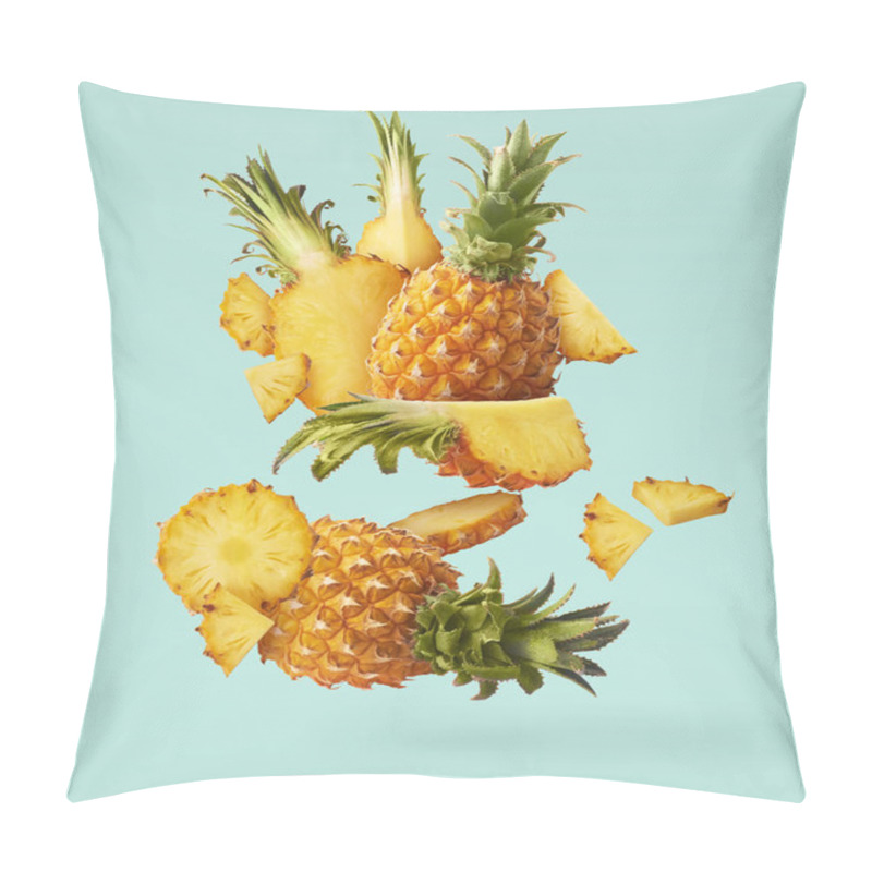 Personality  Flying In Air Fresh Ripe Whole And Cut Baby Pineapple With Slice Pillow Covers