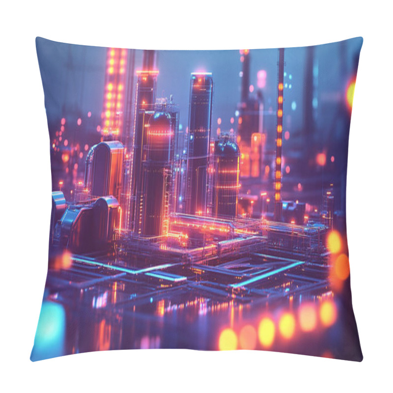 Personality  A Futuristic Image Illustrating The Concept Of A Smart Factory. Advanced Technology Like AI, IoT And Robotics In Manufacturing Processes For Greater Efficiency And Productivity. Pillow Covers