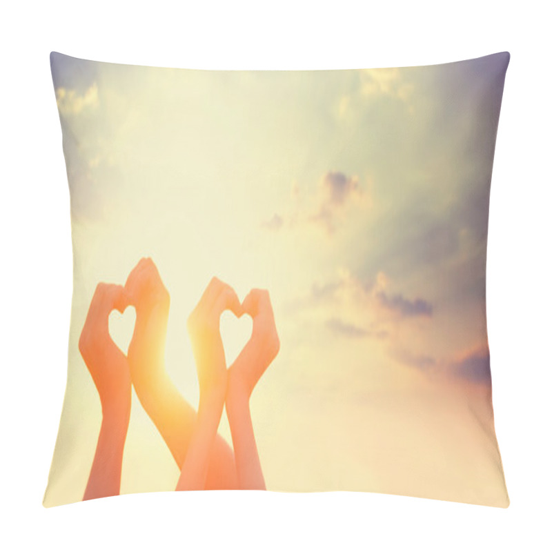 Personality  Two Hands On Sunsut. Pillow Covers