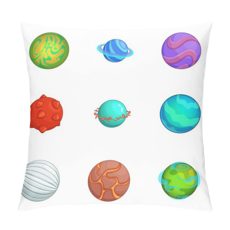 Personality  Fantastic Planets Icons Set, Cartoon Style Pillow Covers