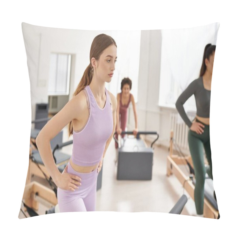 Personality  Diverse Group Of Women Standing Confidently In A Gym, Ready For A Workout Session. Pillow Covers